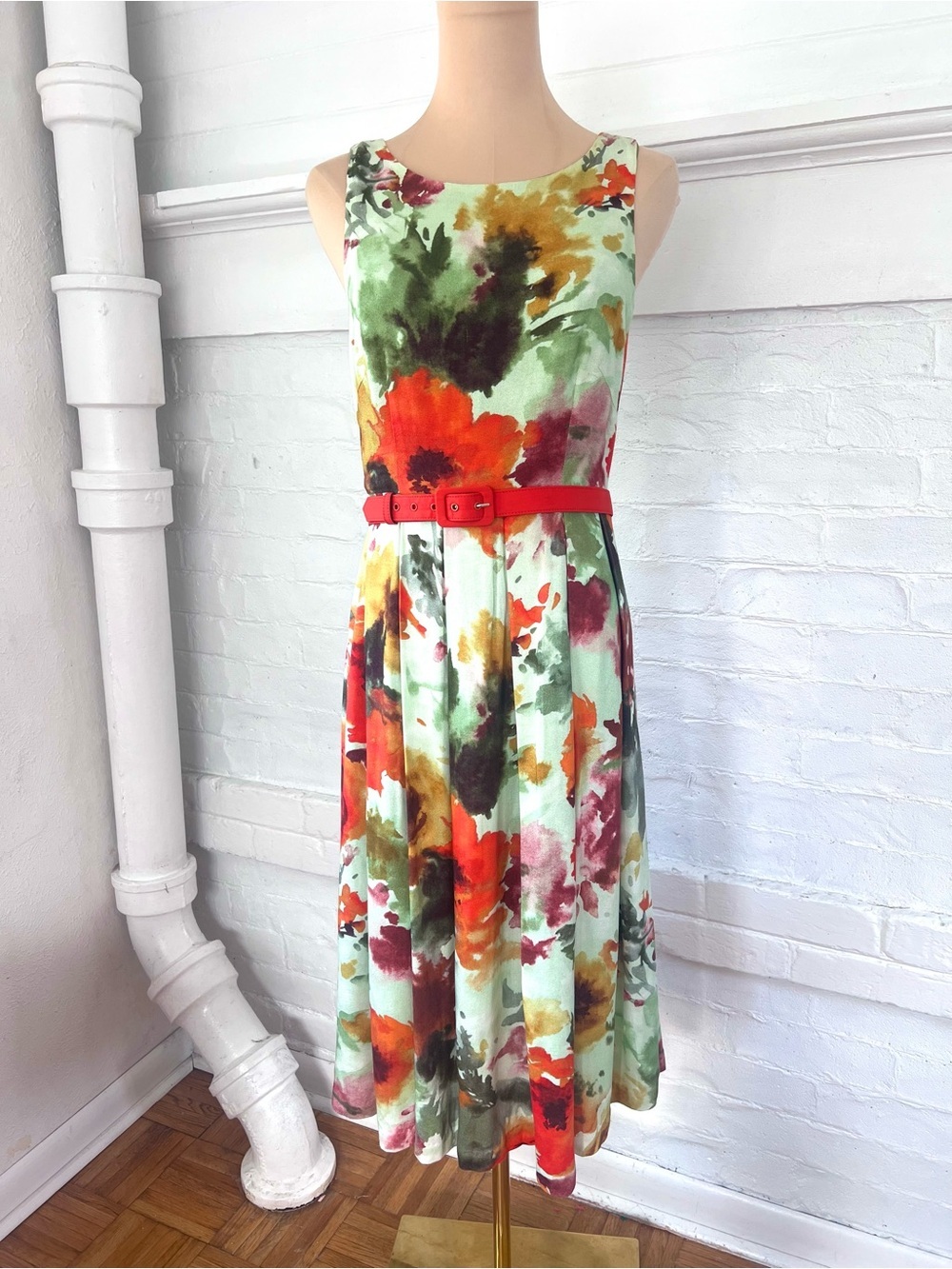 Anthropologie Eva Franco En Plein Air Floral  Pleated Dress Knee Length Size 8